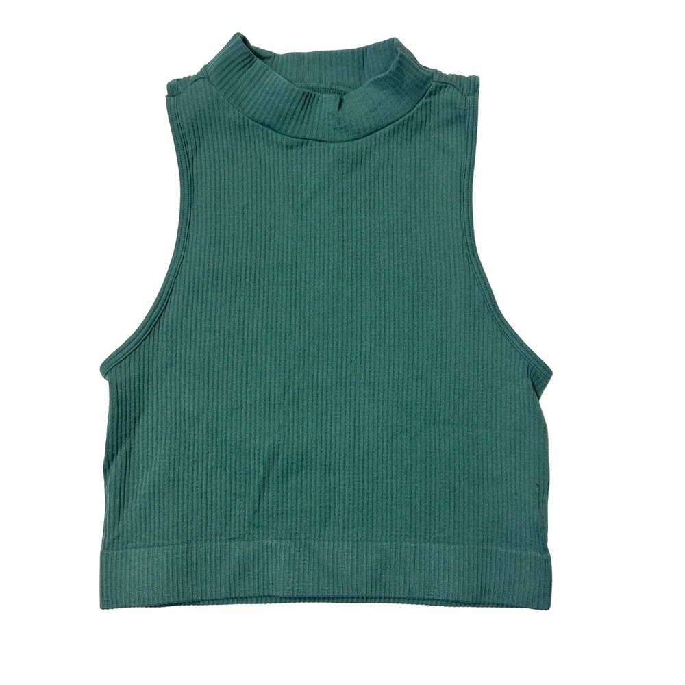 Aeropostale Seriously Soft Seamless Ribbed Mock Neck Crop Tank Top Green Size Sm